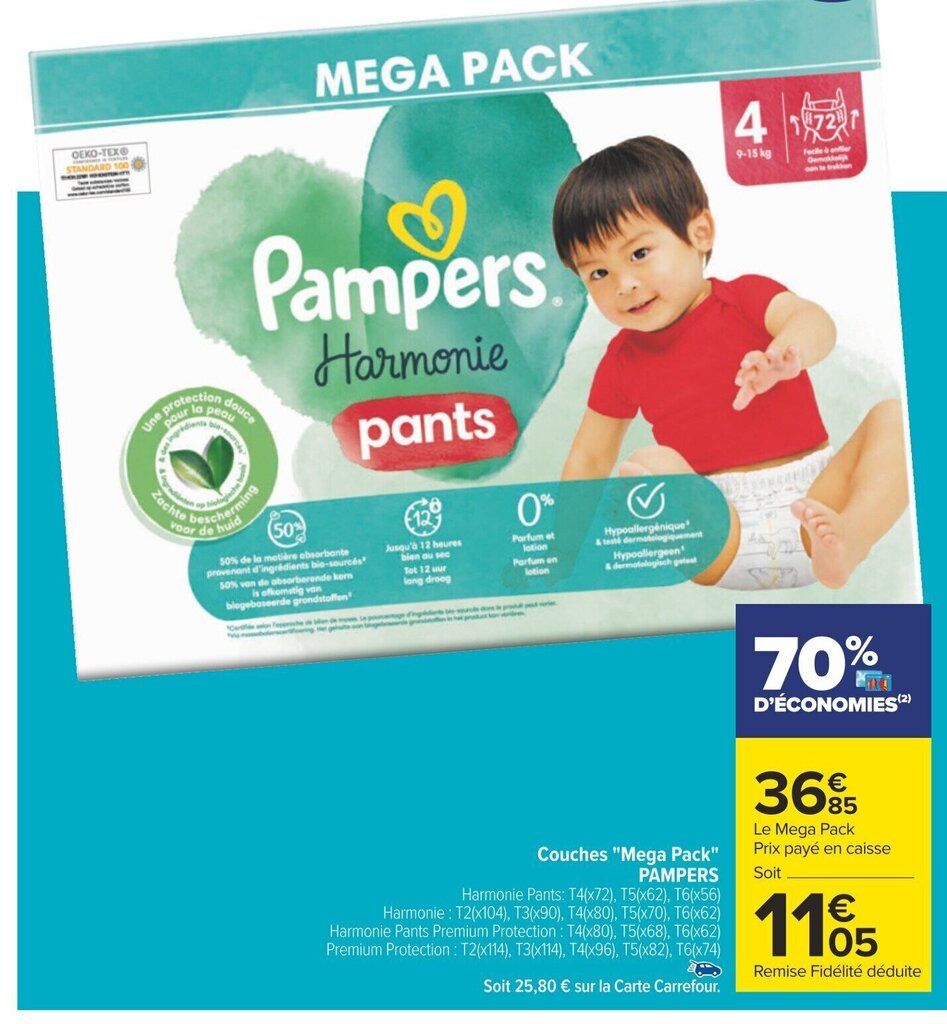 Promo Couches Mega Pack PAMPERS Chez Carrefour