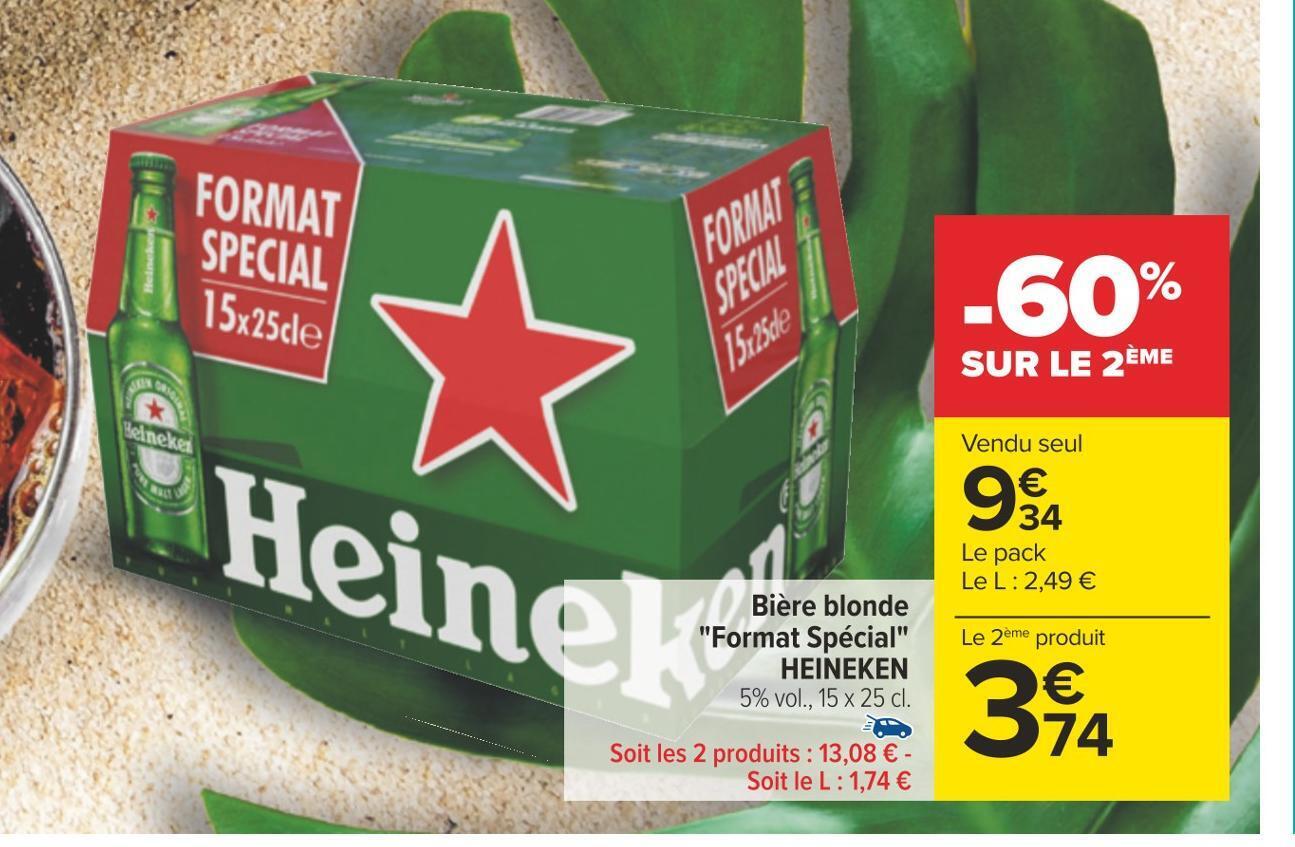 Promo Heineken bière blonde format spécial chez Carrefour