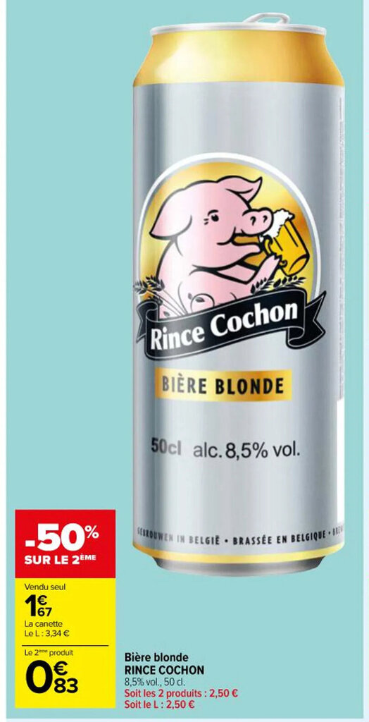 Promo Bière blonde RINCE COCHON chez Carrefour