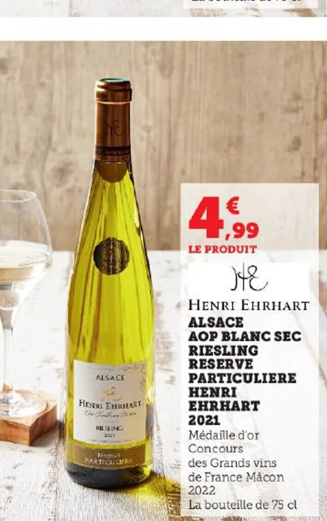 Promo Alsace Aop Blanc Sec Riesling Reserve Particuliere Henri Ehrhart