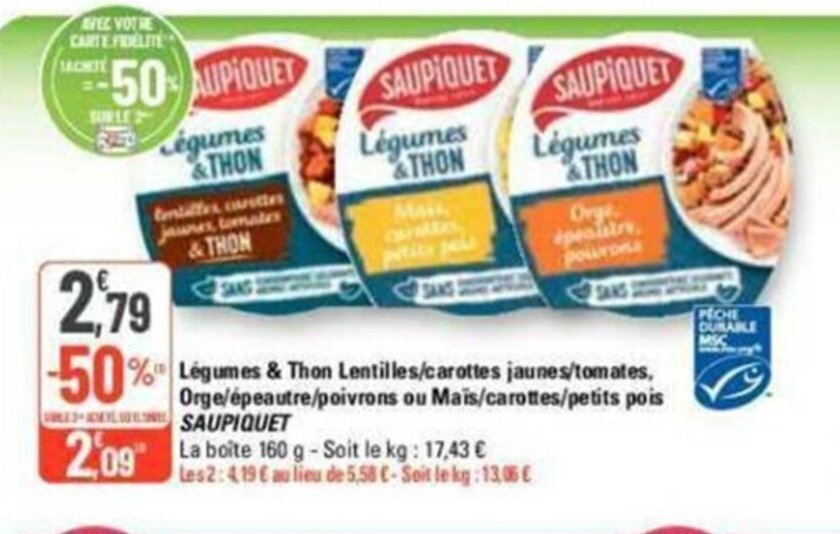 Promo Legumes Thon Lentilles Carottes Jaunes Tomates Chez G