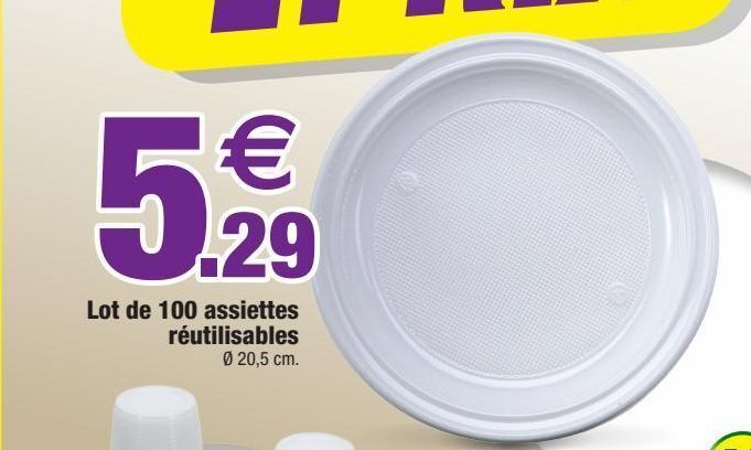 Promo Lot de 100 assiettes réutilisables chez Bazarland