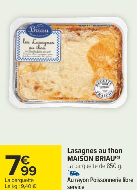 Promo Maison Briau Lasagnes Au Thon Chez Carrefour