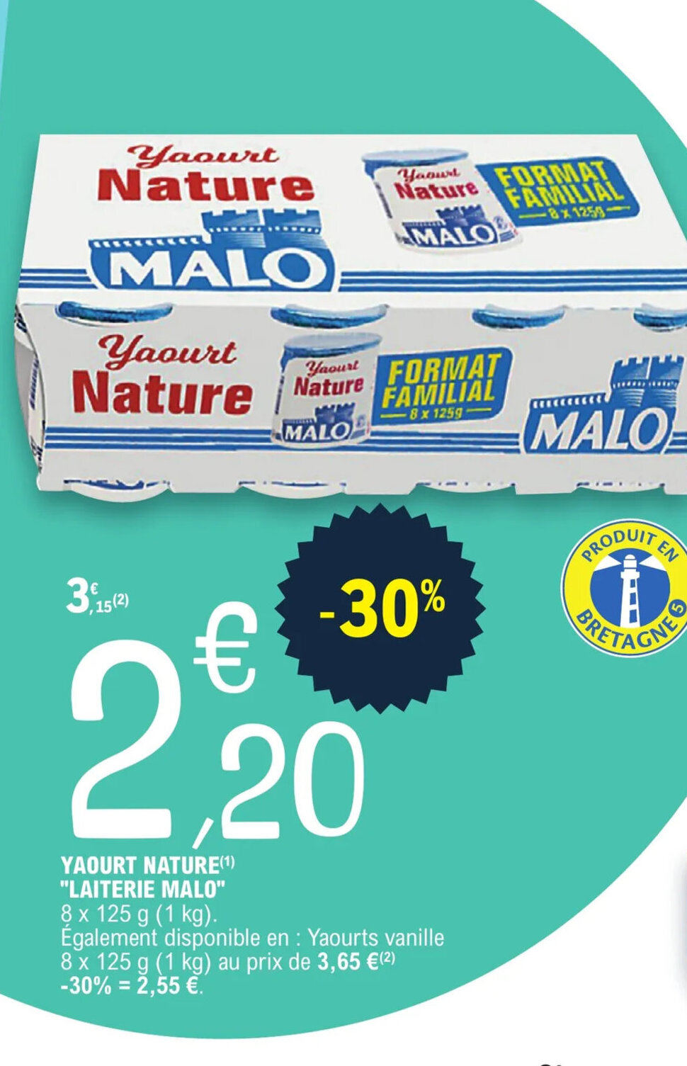 Promo Yaourt Nature Laiterie Malo Chez E Leclerc