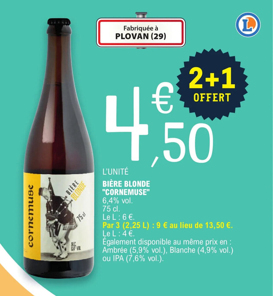 Promo BIÈRE BLONDE CORNEMUSE chez E Leclerc