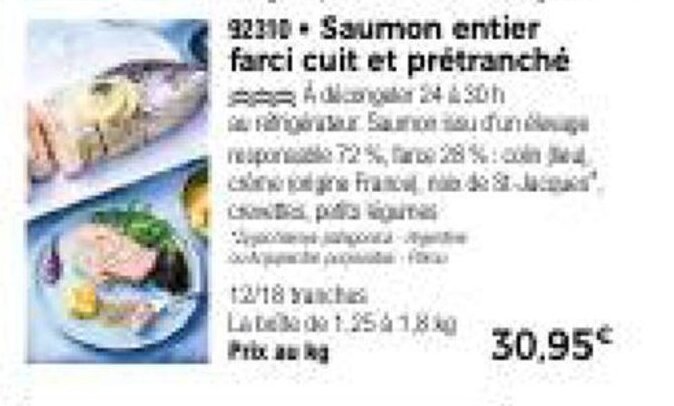 Promo Saumon entier farci cuit et prétranché chez Thiriet