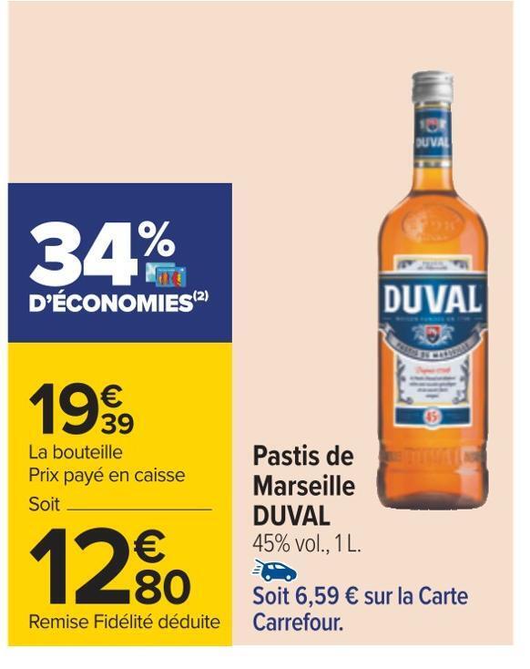 Promo Duval Pastis De Marseille Chez Carrefour