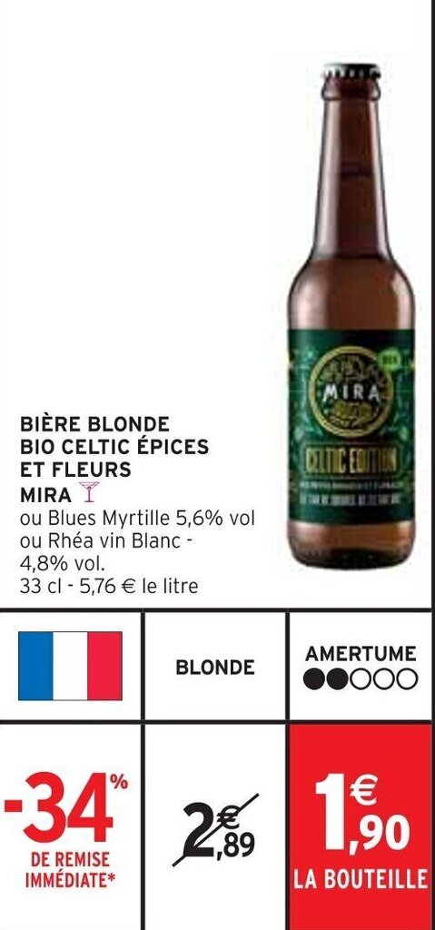 Promo BIÈRE BLONDE BIO CELTIC ÉPICES ET FLEURS MIRA chez Intermarché