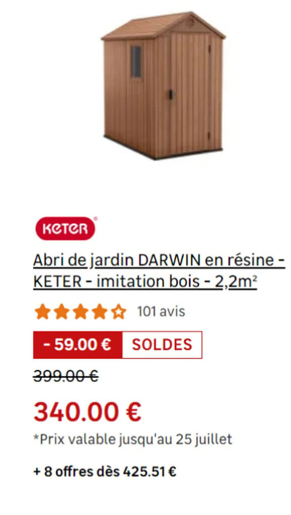 Promo Abri de jardin DARWIN en résine Parasol pied central NATERIAL