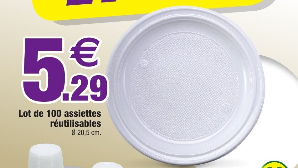 Promo Lot de 100 assiettes réutilisables chez Bazarland