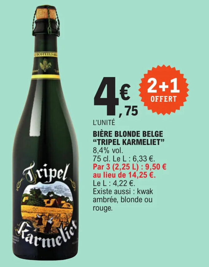 Promo BIÈRE BLONDE BELGE TRIPEL KARMELIET 8 4 vol chez E Leclerc