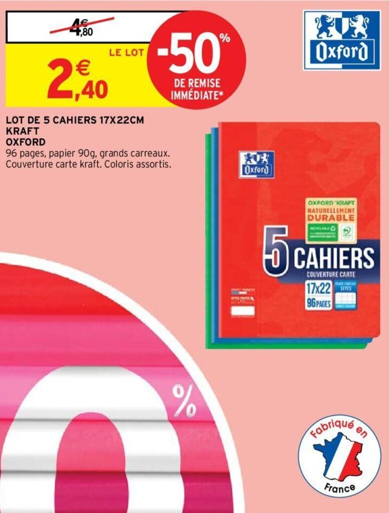 Promo Lot De Cahiers X Cm Kraft Oxford Chez Intermarch