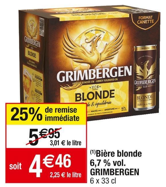 Promo Grimbergen bière blonde 6 7 vol chez Cora