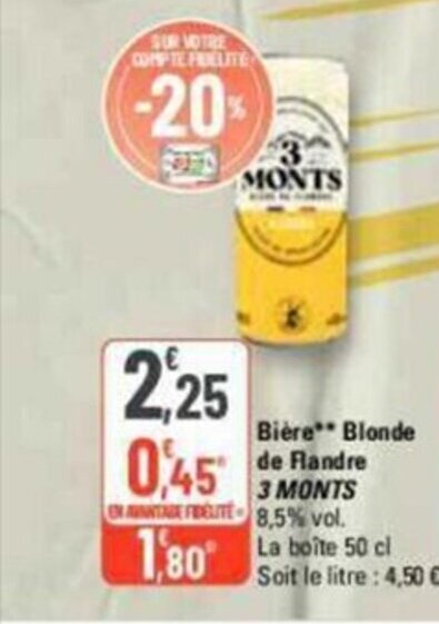 Promo Bière Blonde de Flandre 3 MONTS chez G20