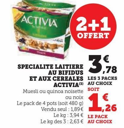 Promo Specialite Laitiere Au Bifidus Et Aux Cereales Activia Chez Hyper U