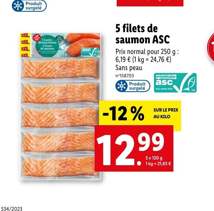 Promo 5 Filets De Saumon ASC Chez Lidl