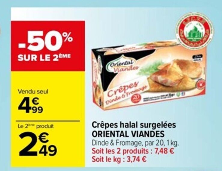 Promo Crêpes halal surgelées ORIENTAL VIANDES chez Carrefour