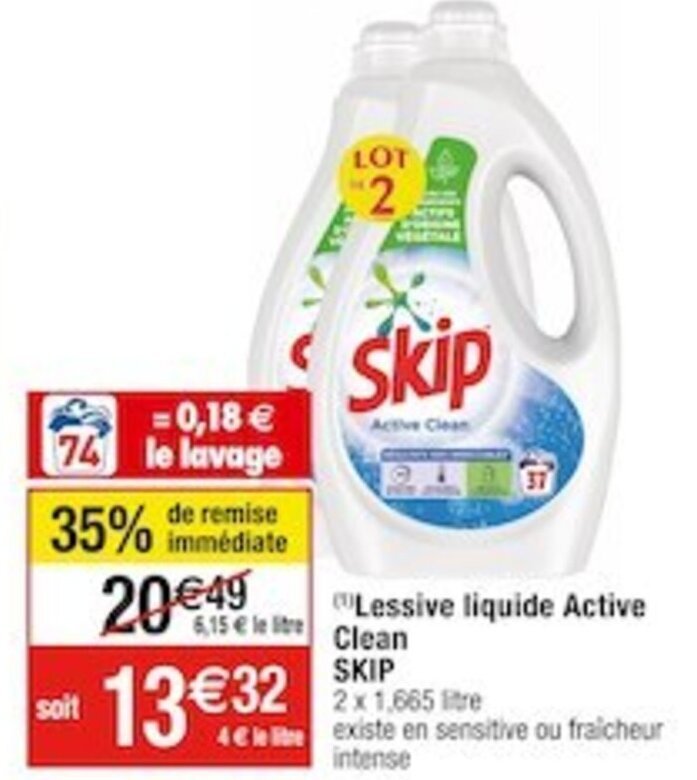 Promo Lessive Liquide Active Clean Skip Chez Cora