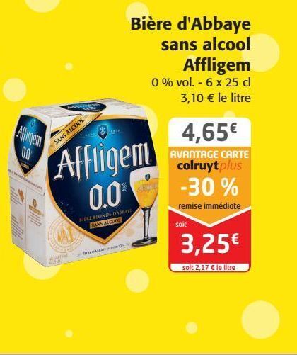 Promo Bière d abbaye sans alcool affligem chez Colruyt