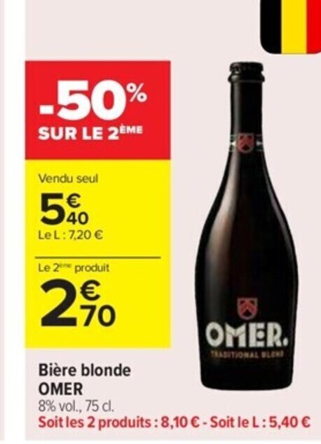 Promo Bière blonde OMER chez Carrefour Market