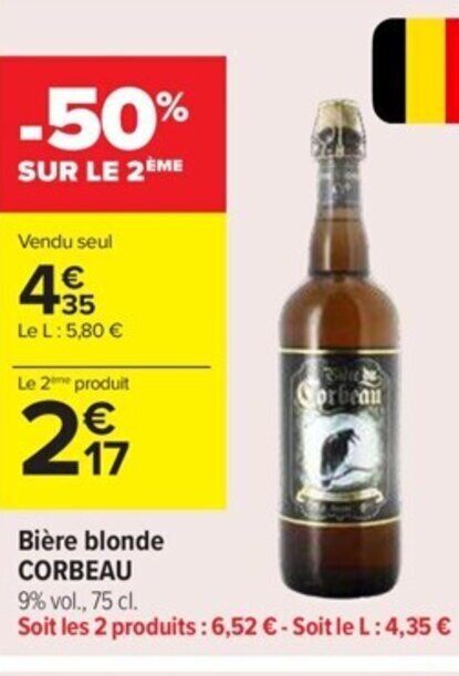 Promo Bière blonde CORBEAU chez Carrefour Market