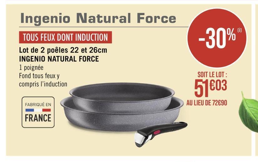 Promo Tefal lot de 2 poêles 22 et 26cm ingenio natural force chez