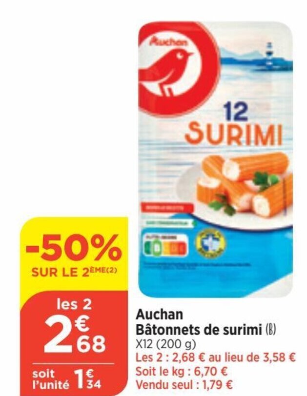 Promo Auchan B Tonnets De Surimi B X G Chez Bi