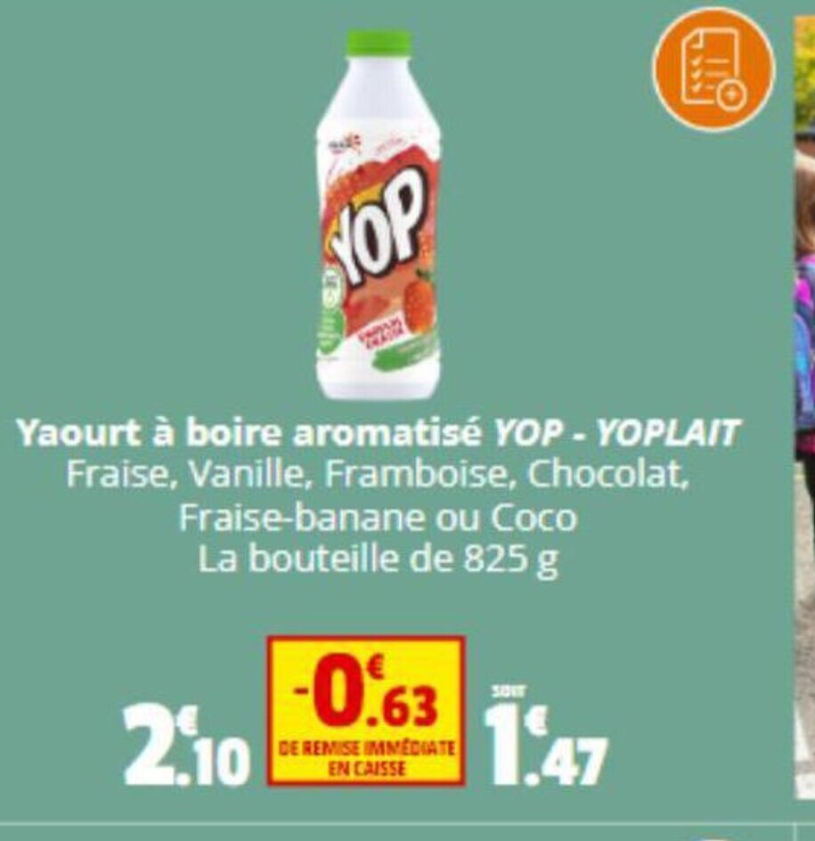 Promo Yaourt à boire aromatisé YOP YOPLAIT chez Coccinelle Supermarché