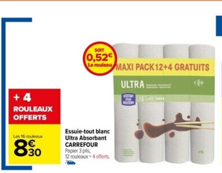 Promo Essuie Tout Blanc Ultra Absorbant CARREFOUR Chez Carrefour