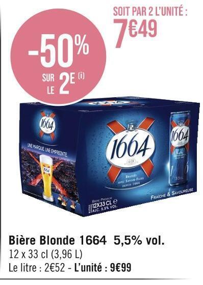 Promo 1664 bière blonde 5 5 vol chez Hyperfrais