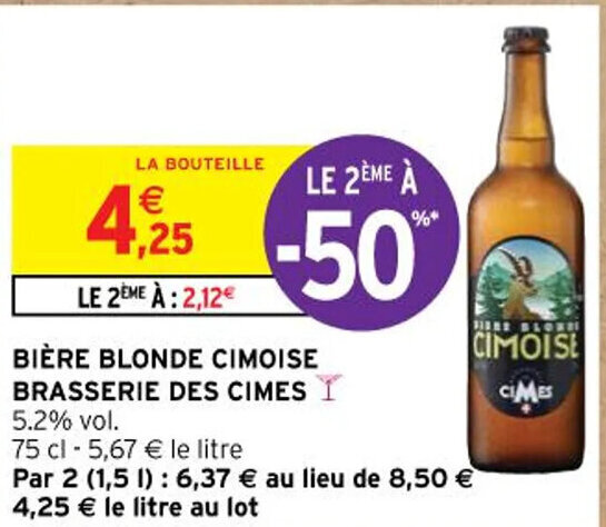 Promo Bi Re Blonde Cimoise Brasserie Des Cimes Chez Intermarch