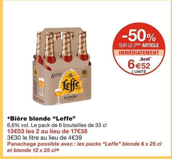 Promo Leffe bière blonde chez Monoprix