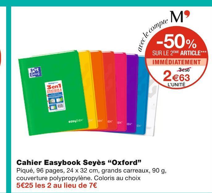 Promo Oxford Cahier Easybook Sey S Chez Monoprix