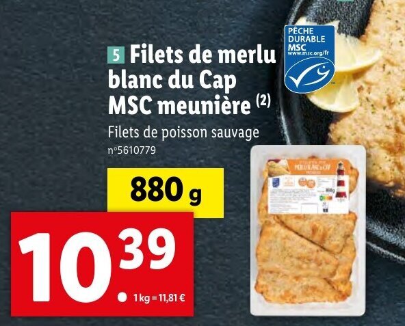 Promo Filets de merlu blanc du Cap MSC meunière chez Lidl