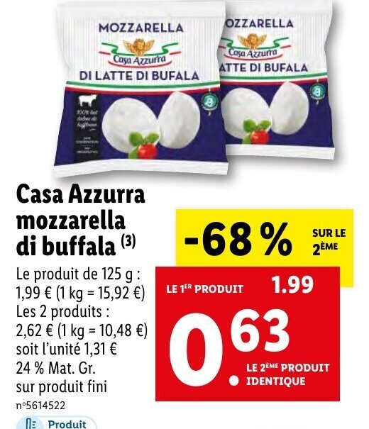 Promo Casa Azzurra Mozzarella Di Buffala Chez Lidl