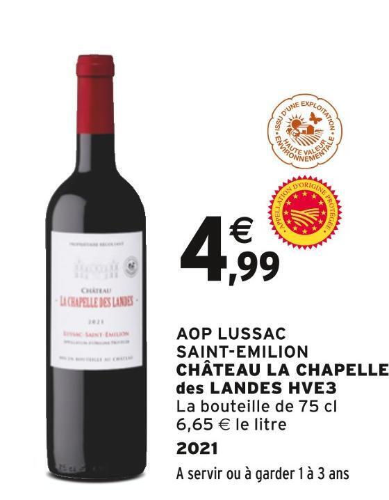 Promo Château la chapelle des landes aop lussac saint emilion hve3 chez