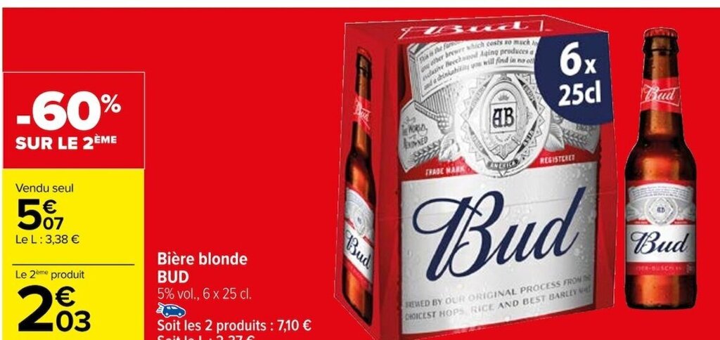 Promo Bière blonde BUD chez Carrefour