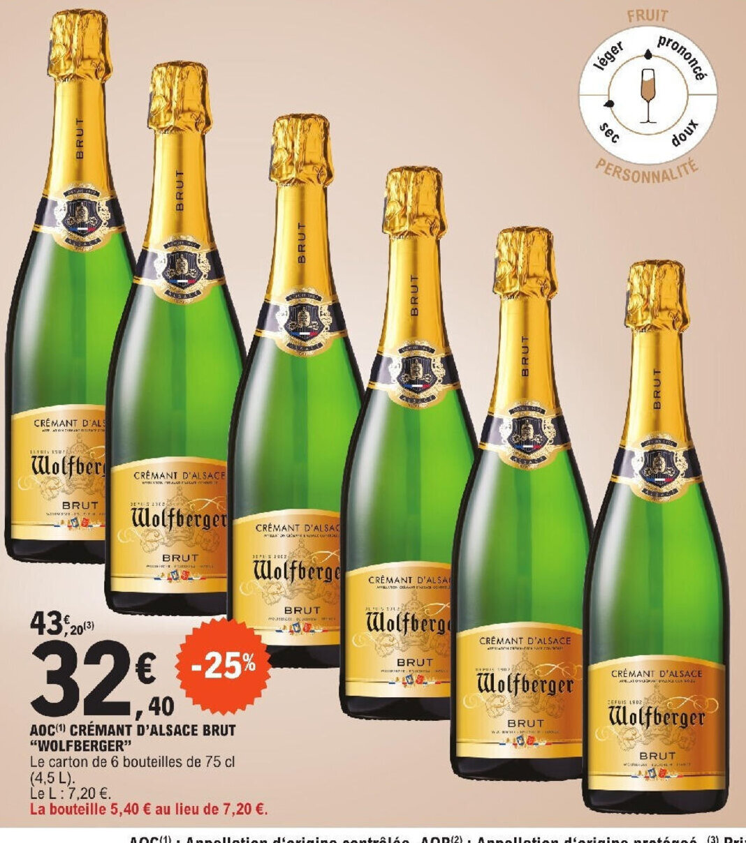 Promo AOC CRÉMANT D ALSACE BRUT WOLFBERGER chez E Leclerc