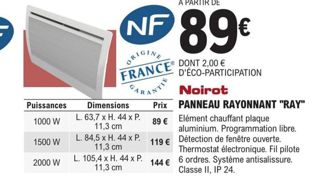 Promo PANNEAU RAYONNANT RAY Chez E Leclerc Brico