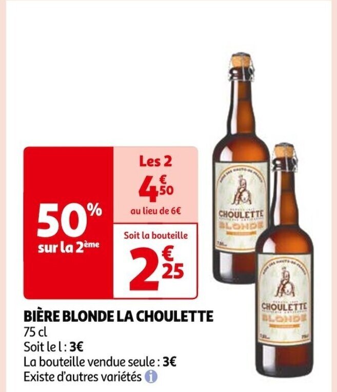 Promo BIÈRE BLONDE LA CHOULETTE 75 cl chez Auchan