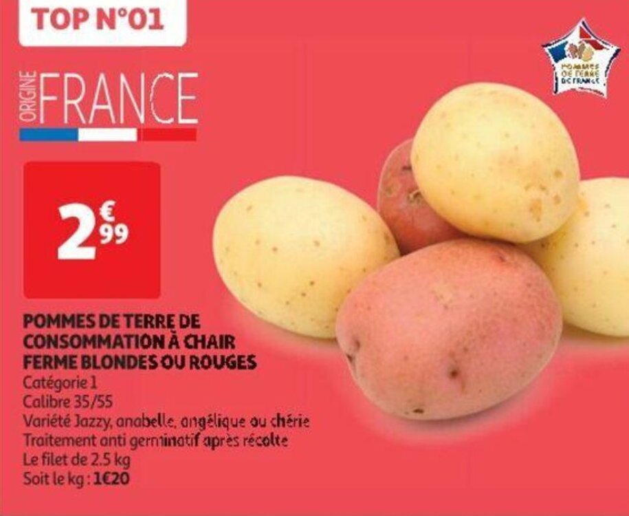 Promo POMMES DE TERRE DE CONSOMMATION À CHAIR FERME BLONDES OU ROUGES