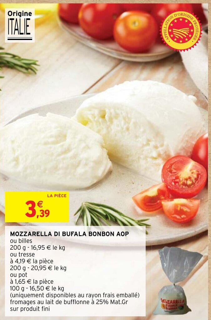 Promo Mozzarella Di Bufala Bonbon Aop Ou Billes Chez Intermarch