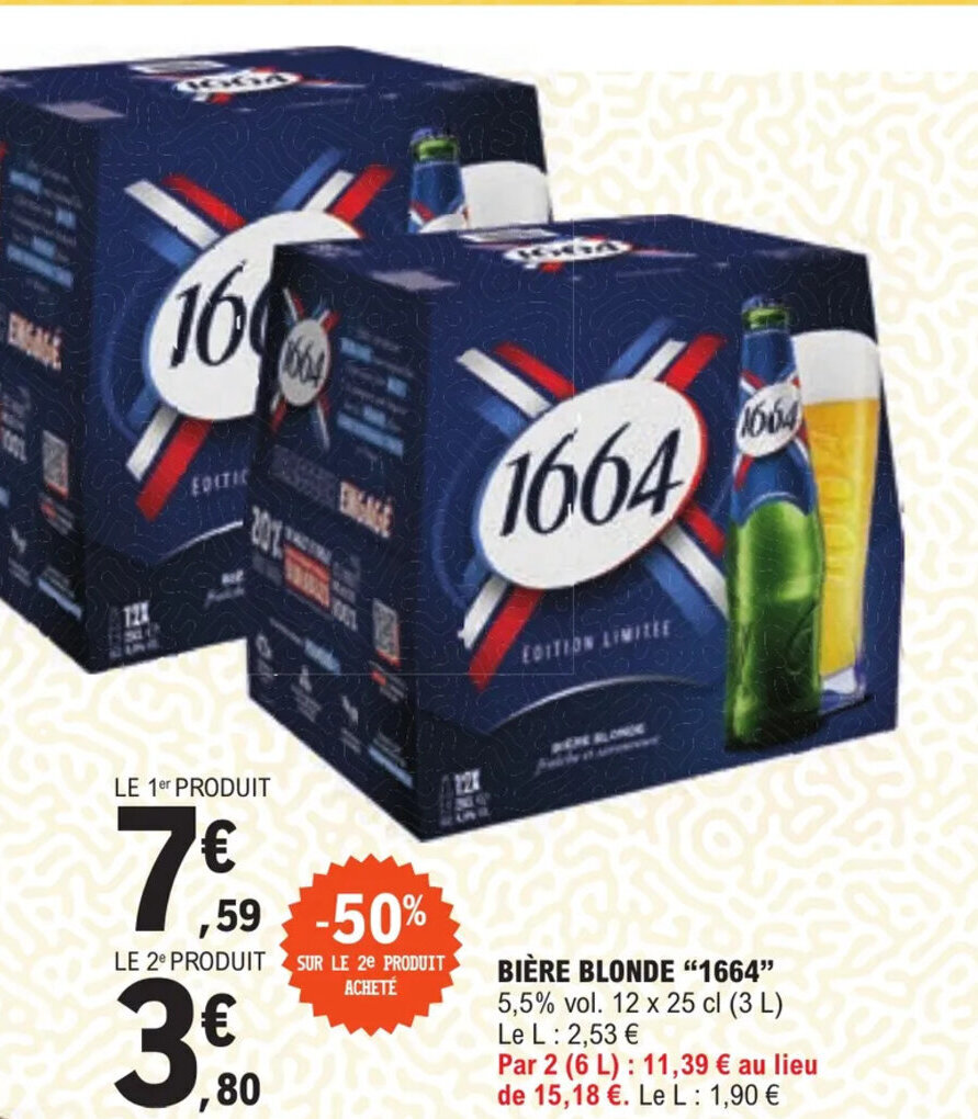 Promo BIÈRE BLONDE 1664 chez E Leclerc