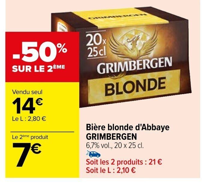 Promo Bière blonde d Abbaye GRIMBERGEN chez Carrefour