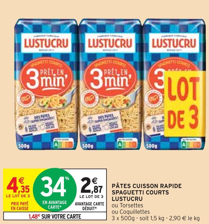 Promo Lustucru pâtes cuisson rapide spaguetti courts chez Intermarché