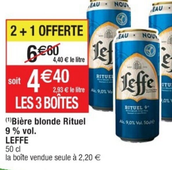 Promo Bière blonde Rituel 9 vol LEFFE chez Cora