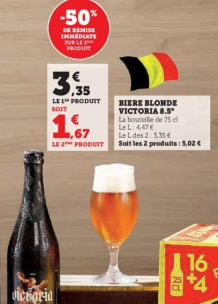 Promo BIERE BLONDE VICTORIA 8 5 Chez Super U