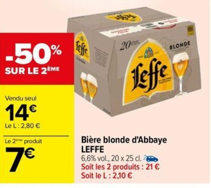 Promo Bière blonde d Abbaye LEFFE chez Carrefour Drive