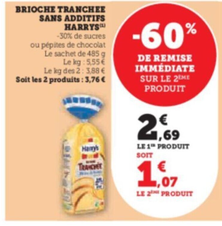 Promo BRIOCHE TRANCHEE SANS ADDITIFS HARRYS Chez Super U