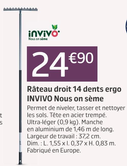 Promo Invivo nous on sème râteau droit 14 dents ergo chez Jardiland